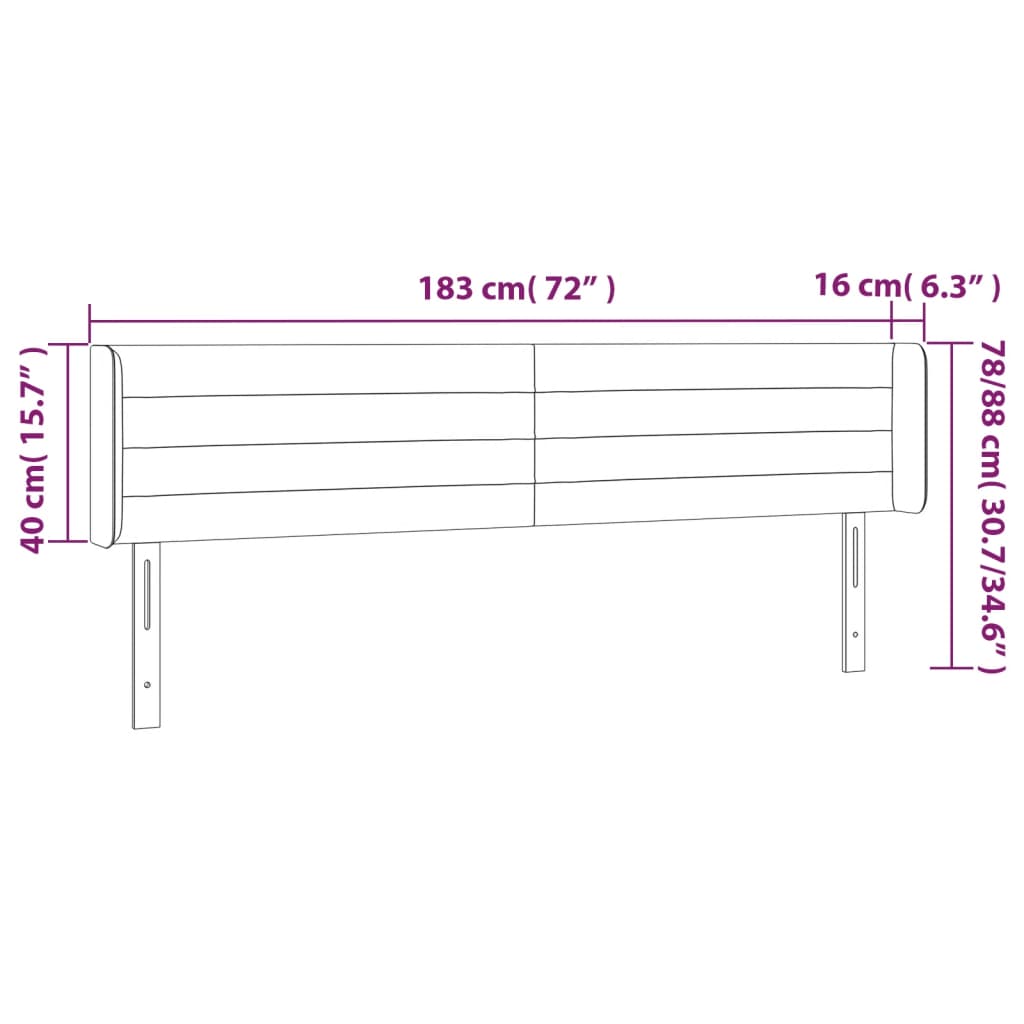 Cabeceira de cama c/ abas tecido 183x16x78/88cm cinzento-escuro