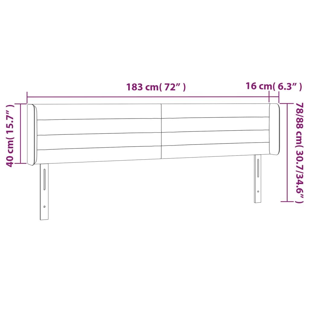 Cabeceira de cama c/ abas tecido 183x16x78/88cm castanho-escuro