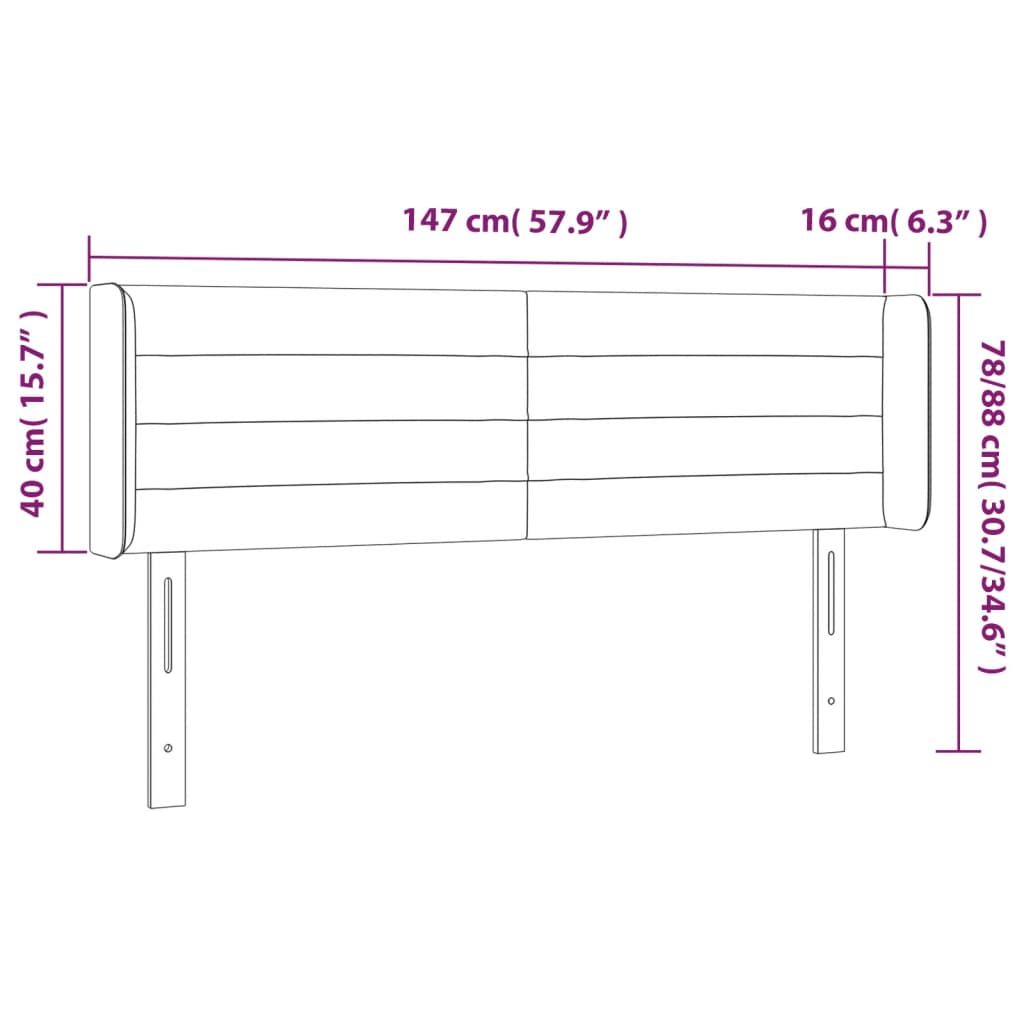 Cabeceira de cama c/ abas veludo147x16x78/88 cm cinzento-claro