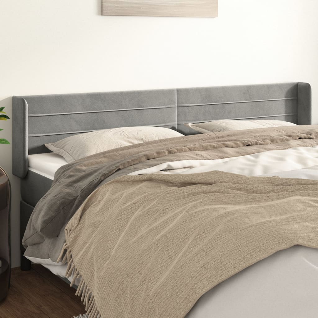 Cabeceira de cama c/ abas veludo 147x16x78/88 cm cinzento-claro