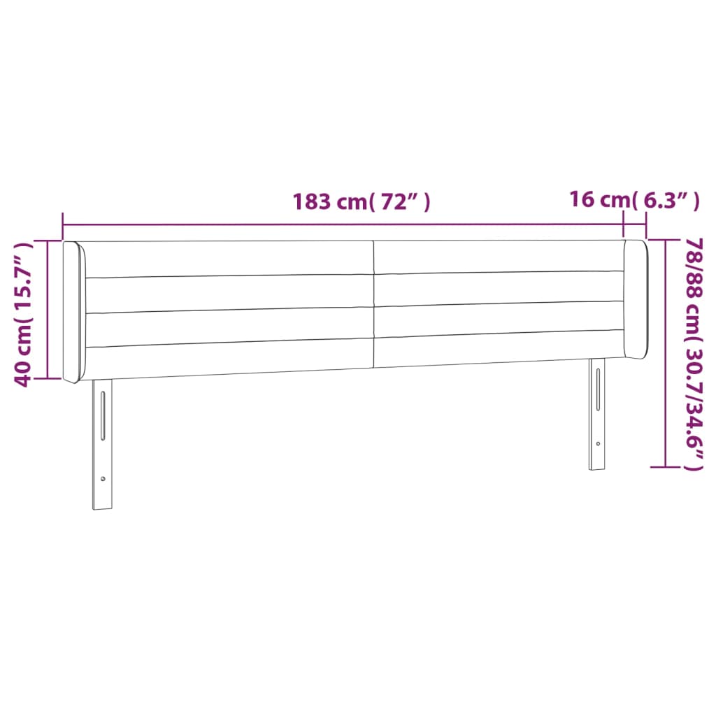 Cabeceira de cama c/ abas veludo 183x16x78/88cm cinzento-escuro