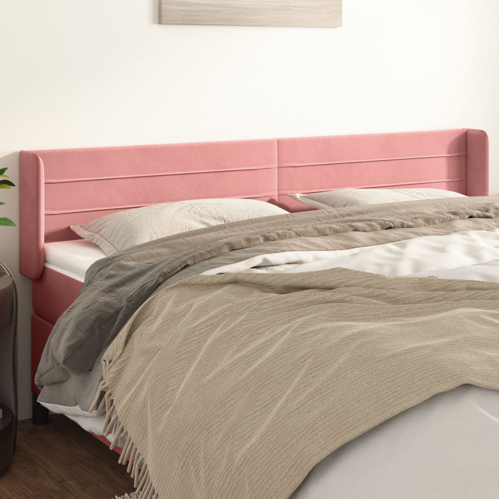 Cabeceira de cama c/ abas veludo 203x16x78/88 cm rosa