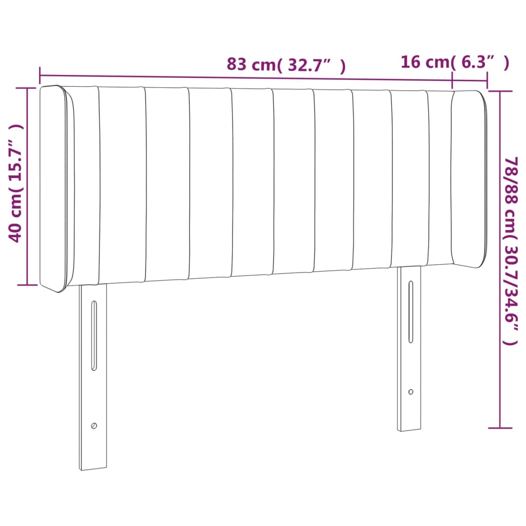 Cabeceira de cama c/ abas tecido 83x16x78/88 cm cinzento-escuro