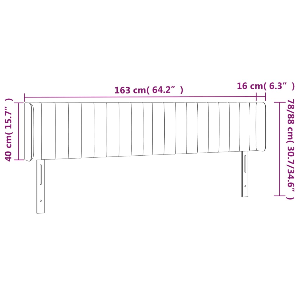 Cabeceira de cama c/ abas tecido 147x16x78/88 cm cinzento-claro