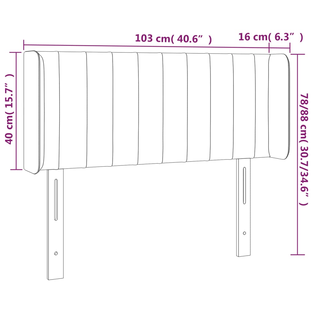 Cabeceira de cama c/ abas veludo 103x16x78/88 cm preto