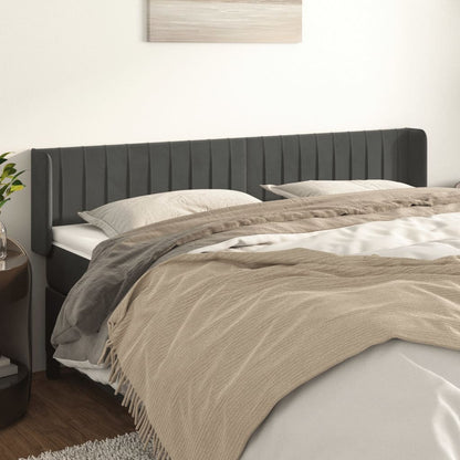 Cabeceira de cama c/ abas veludo 163x16x78/88cm cinzento-escuro