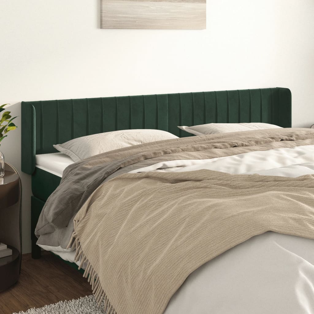 Cabeceira de cama c/ abas veludo 163x16x78/88cm verde-escuro