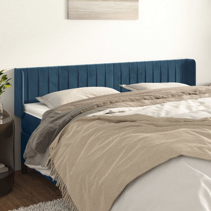 Cabeceira de cama c/ abas veludo 163x16x78/88cm azul-escuro