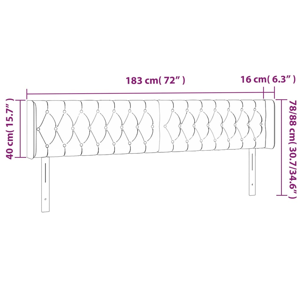 Cabeceira de cama c/ abas tecido 183x16x78/88cm cinzento-escuro