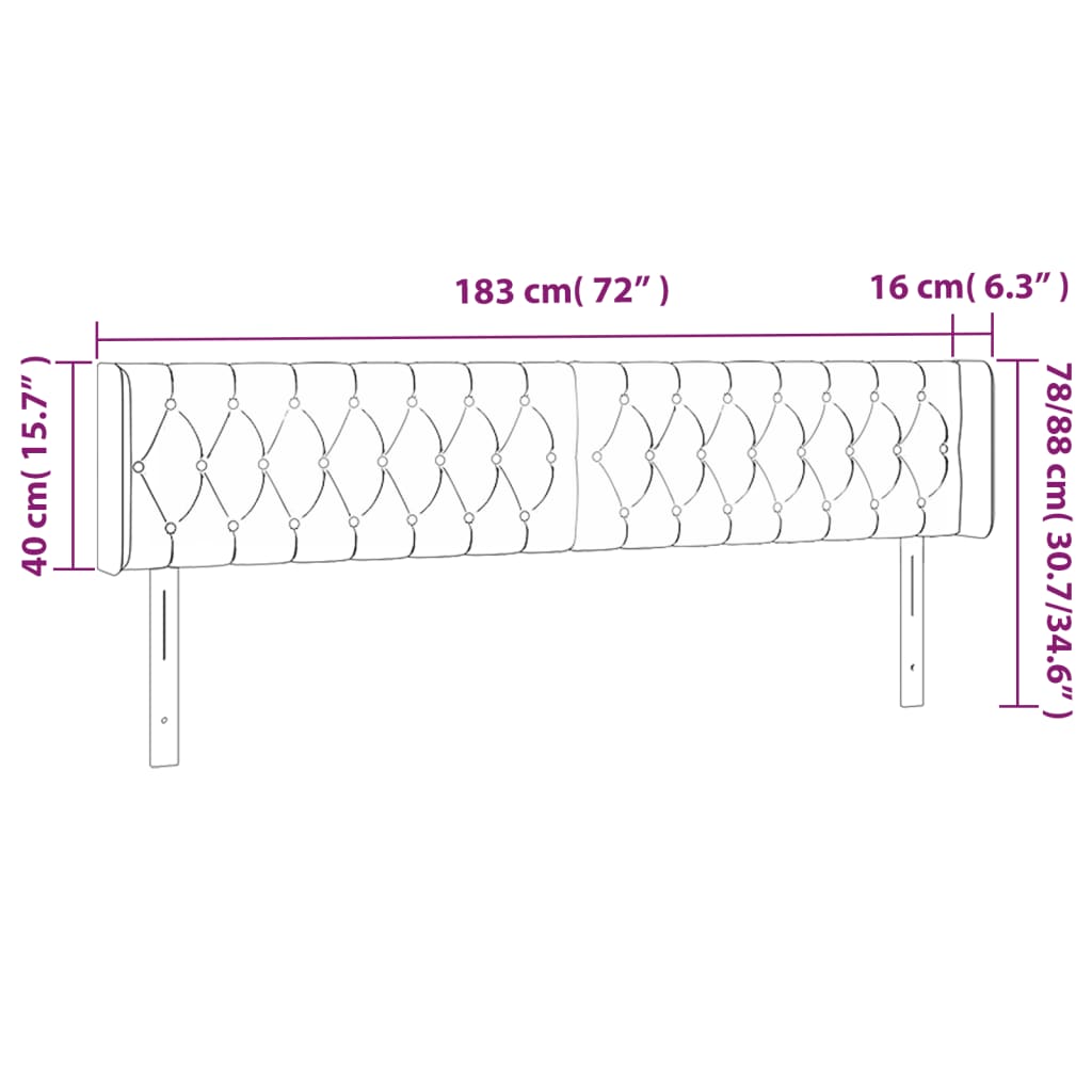 Cabeceira de cama c/ abas tecido 183x16x78/88cm castanho-escuro