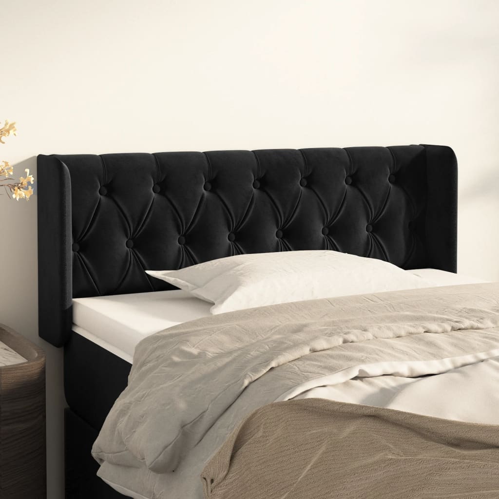 Cabeceira de cama c/ abas veludo 93x16x78/88 cm preto