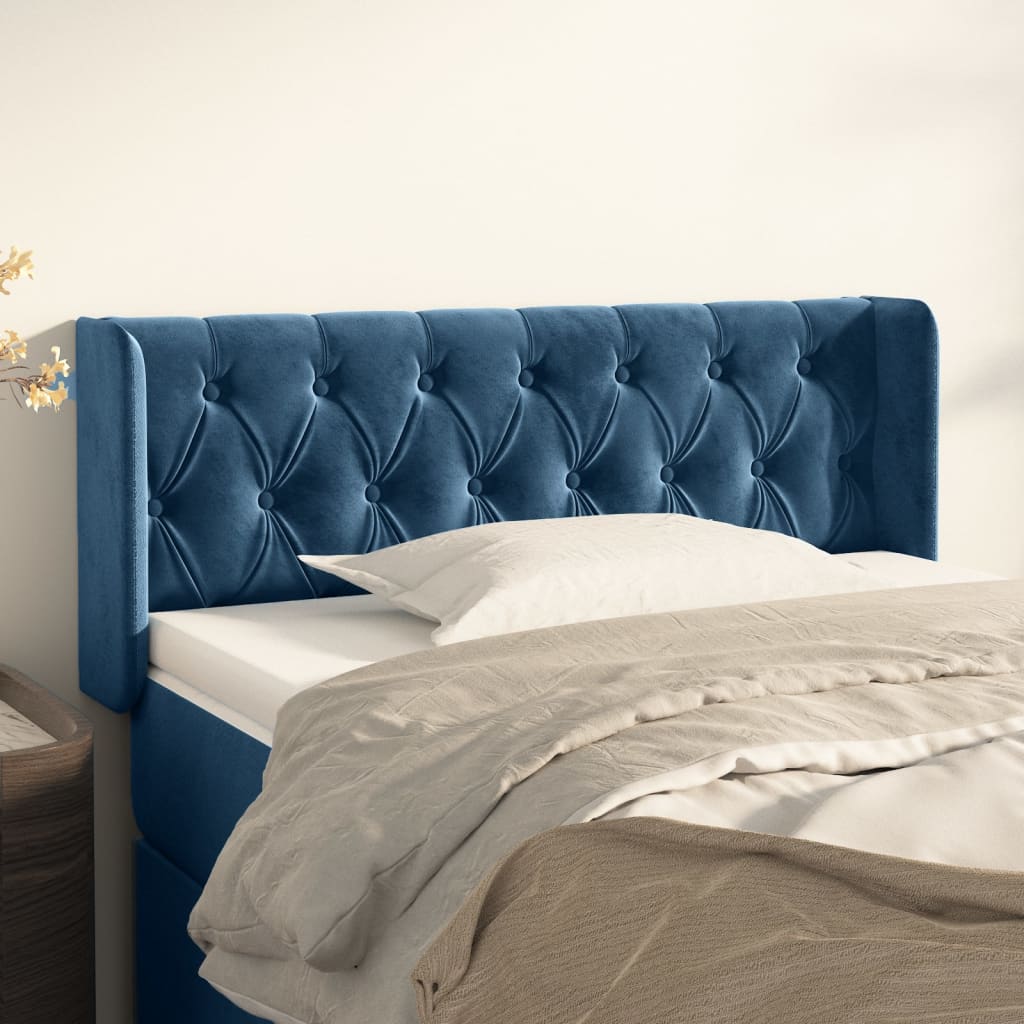 Cabeceira de cama c/ abas veludo 93x16x78/88 cm azul-escuro