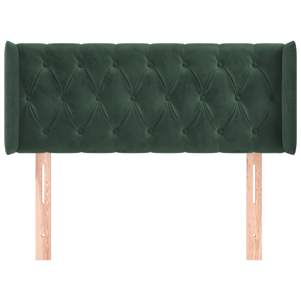 Cabeceira de cama c/ abas veludo 103x16x78/88cm verde-escuro