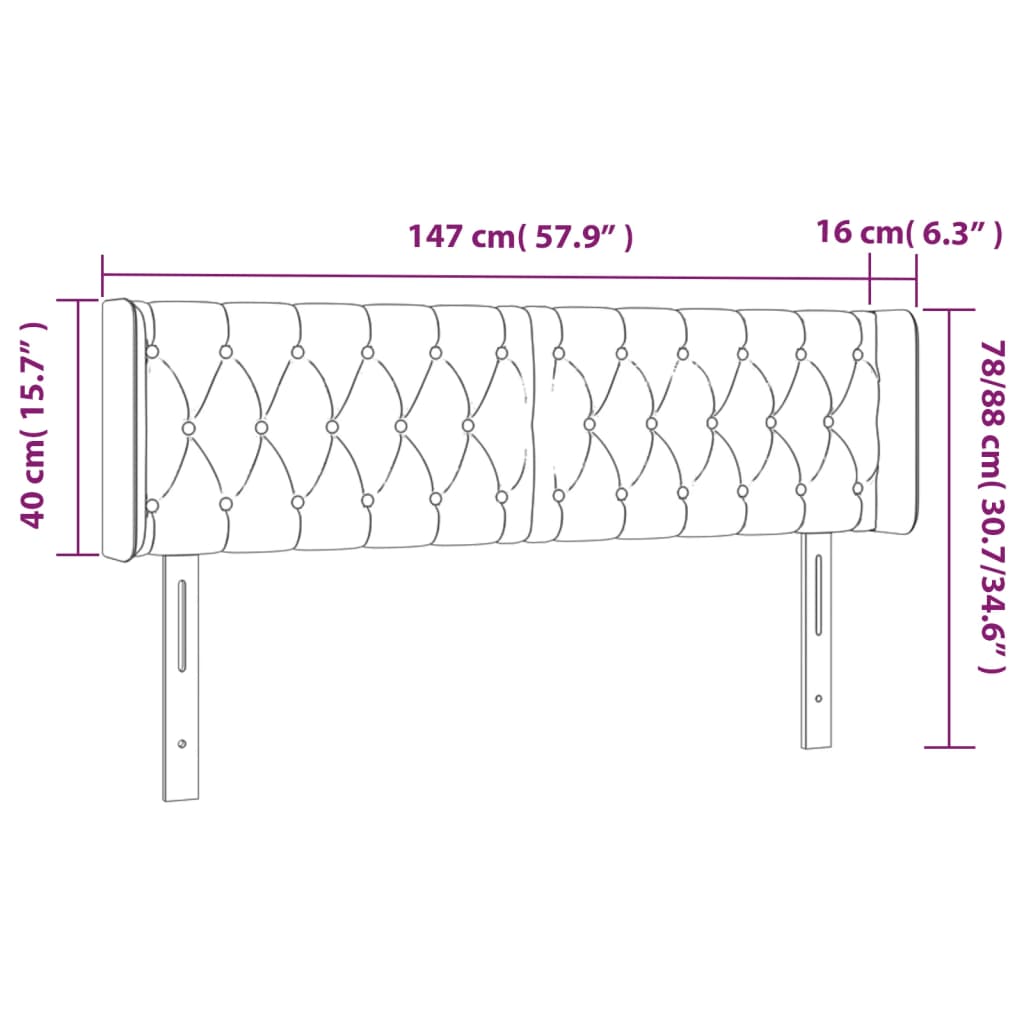 Cabeceira de cama c/ abas tecido 147x16x78/88 cm preto