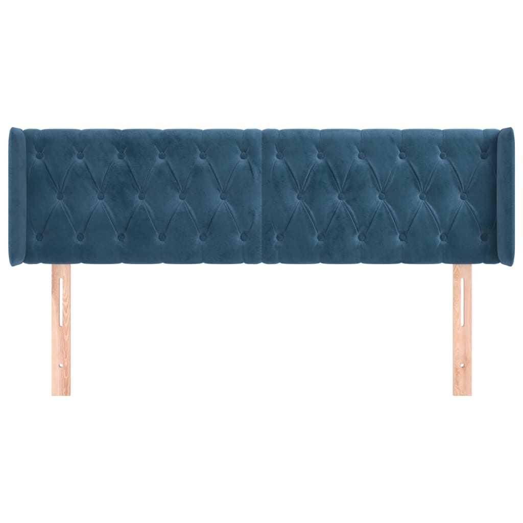 Cabeceira de cama c/ abas veludo 163x16x78/88cm azul-escuro