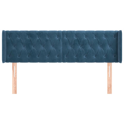 Cabeceira de cama c/ abas veludo 163x16x78/88cm azul-escuro