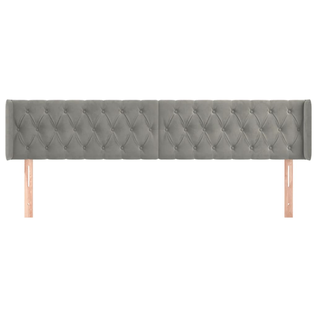 Cabeceira de cama c/ abas veludo 183x16x78/88 cm cinzento-claro