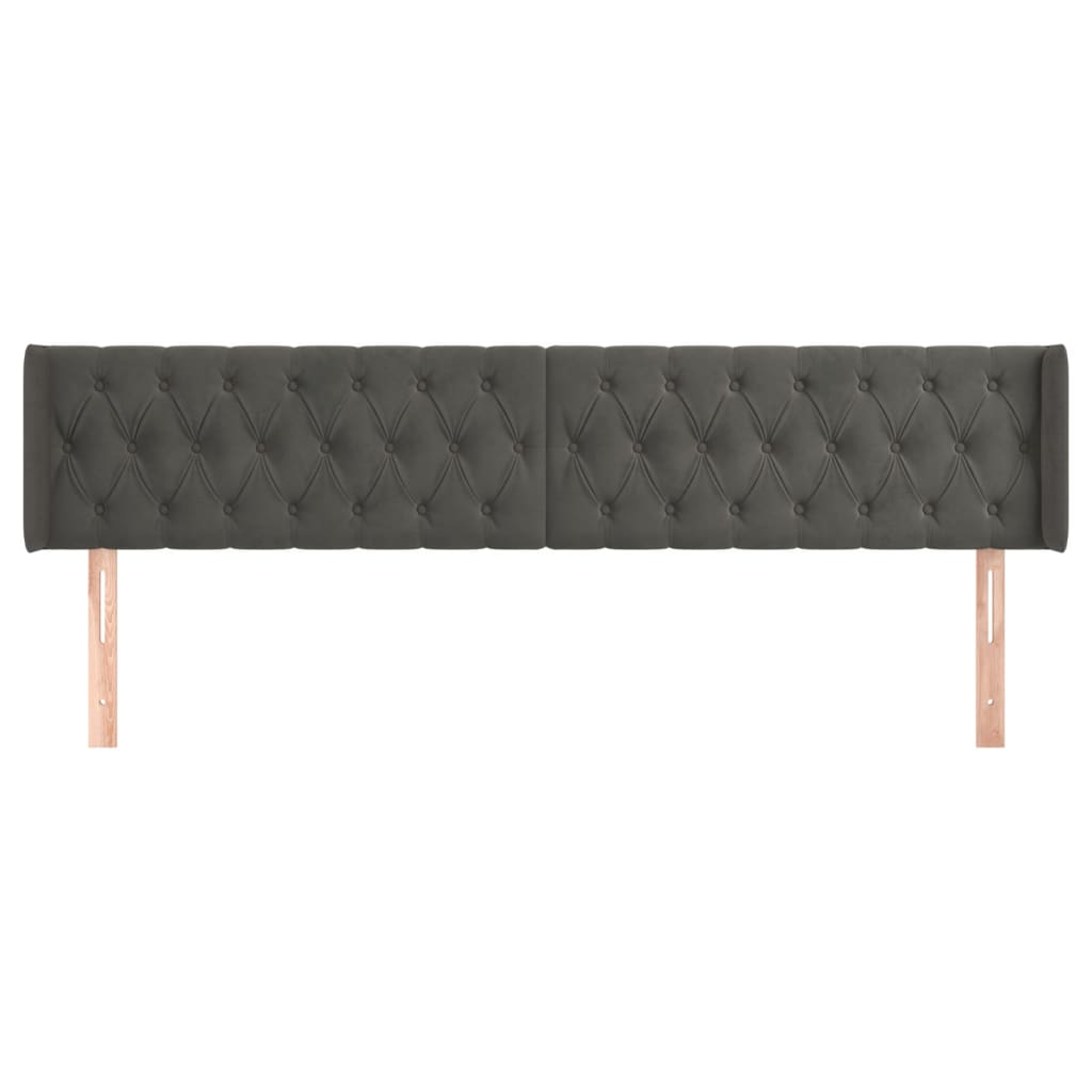 Cabeceira de cama c/ abas veludo 183x16x78/88cm cinzento-escuro