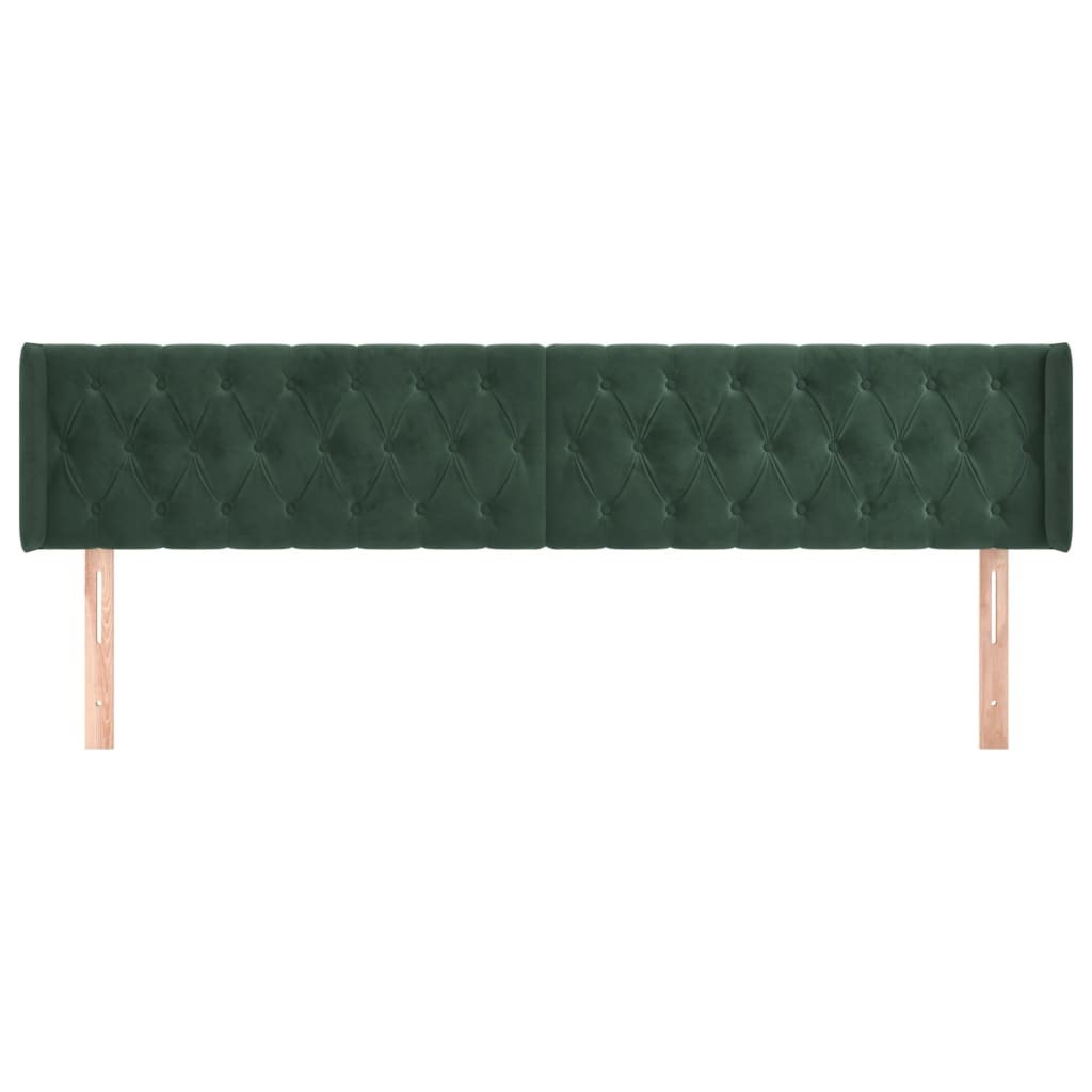 Cabeceira de cama c/ abas veludo 203x16x78/88cm verde-escuro