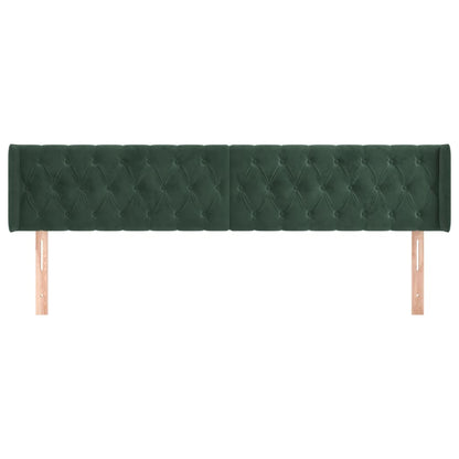 Cabeceira de cama c/ abas veludo 203x16x78/88cm verde-escuro