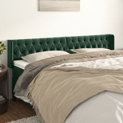 Cabeceira de cama c/ abas veludo 203x16x78/88cm verde-escuro