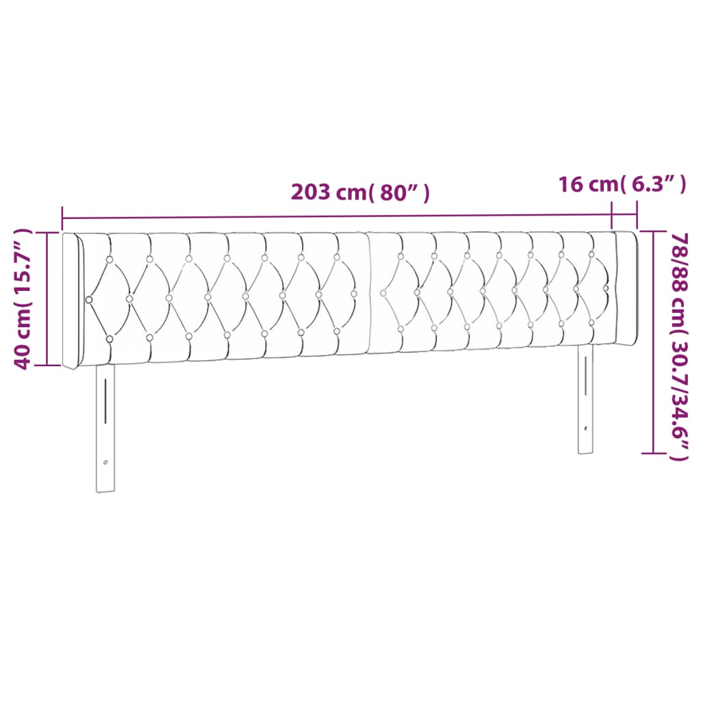 Cabeceira de cama c/ abas veludo 203x16x78/88 cm rosa