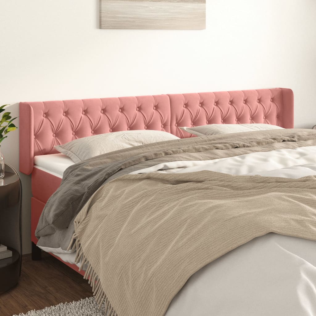 Cabeceira de cama c/ abas veludo 203x16x78/88 cm rosa