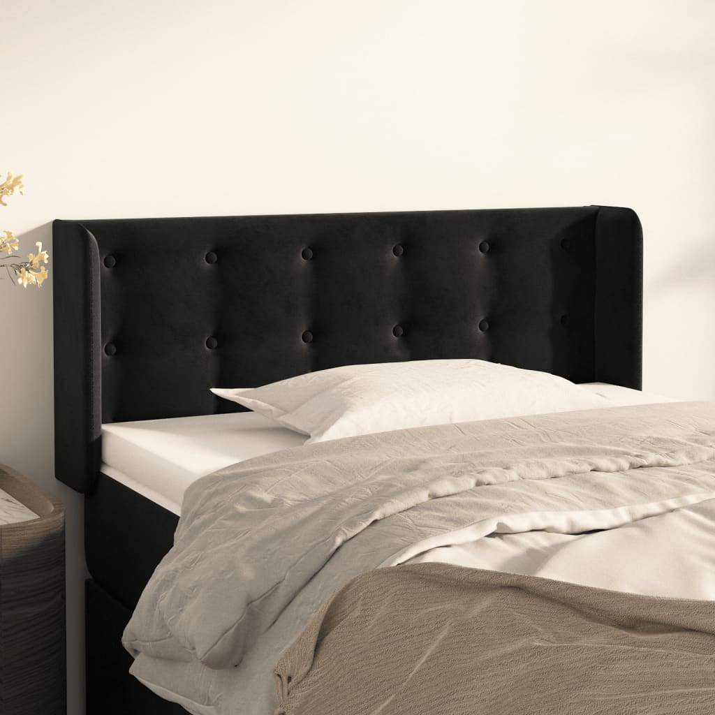 Cabeceira de cama c/ abas veludo 93x16x78/88 cm preto