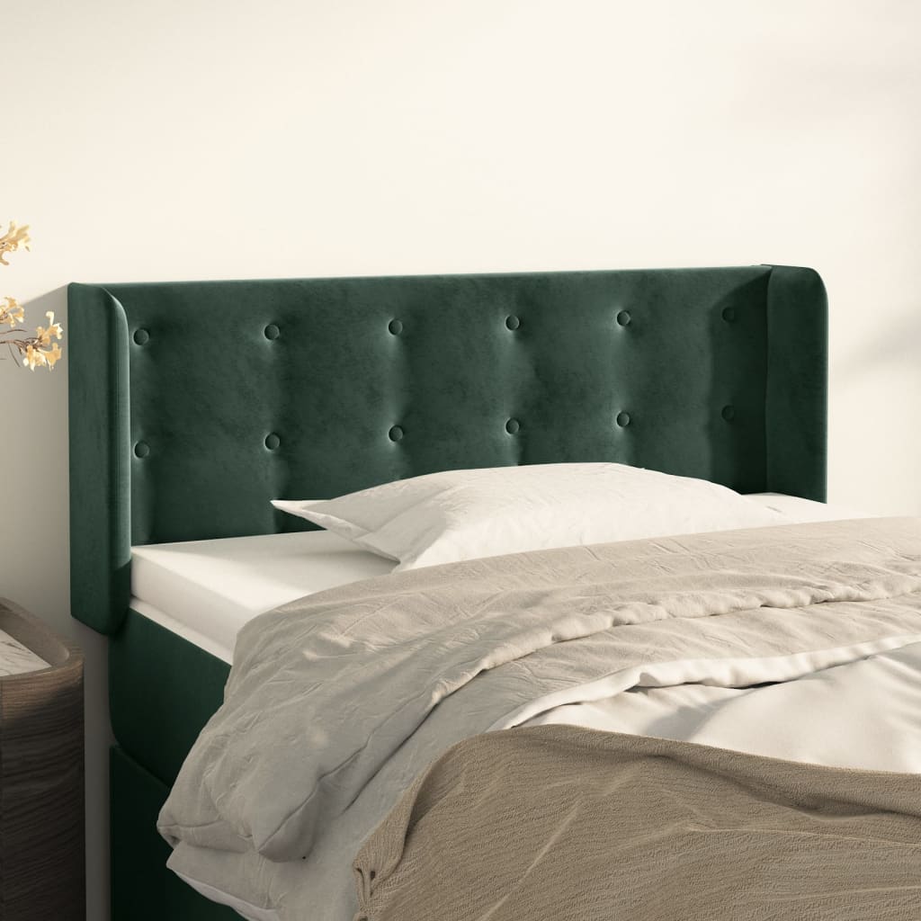 Cabeceira de cama c/ abas veludo 93x16x78/88 cm verde-escuro