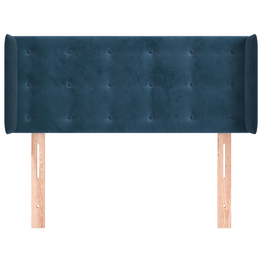 Cabeceira de cama c/ abas veludo 103x16x78/88cm azul-escuro