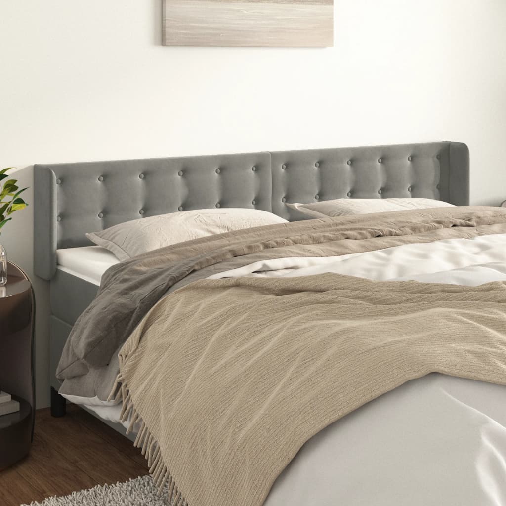 Cabeceira de cama c/ abas veludo 203x16x78/88 cm cinzento-claro