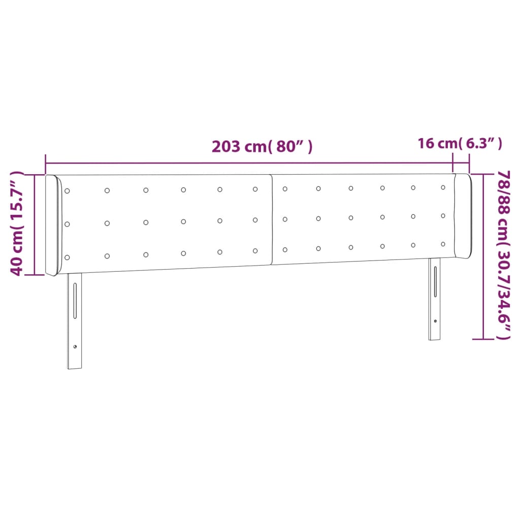 Cabeceira de cama c/ abas veludo 203x16x78/88cm cinzento-escuro