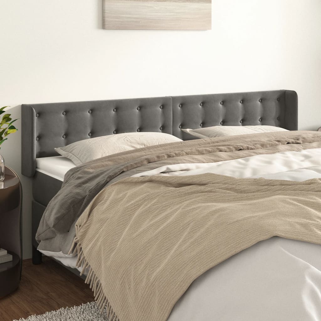 Cabeceira de cama c/ abas veludo 203x16x78/88cm cinzento-escuro