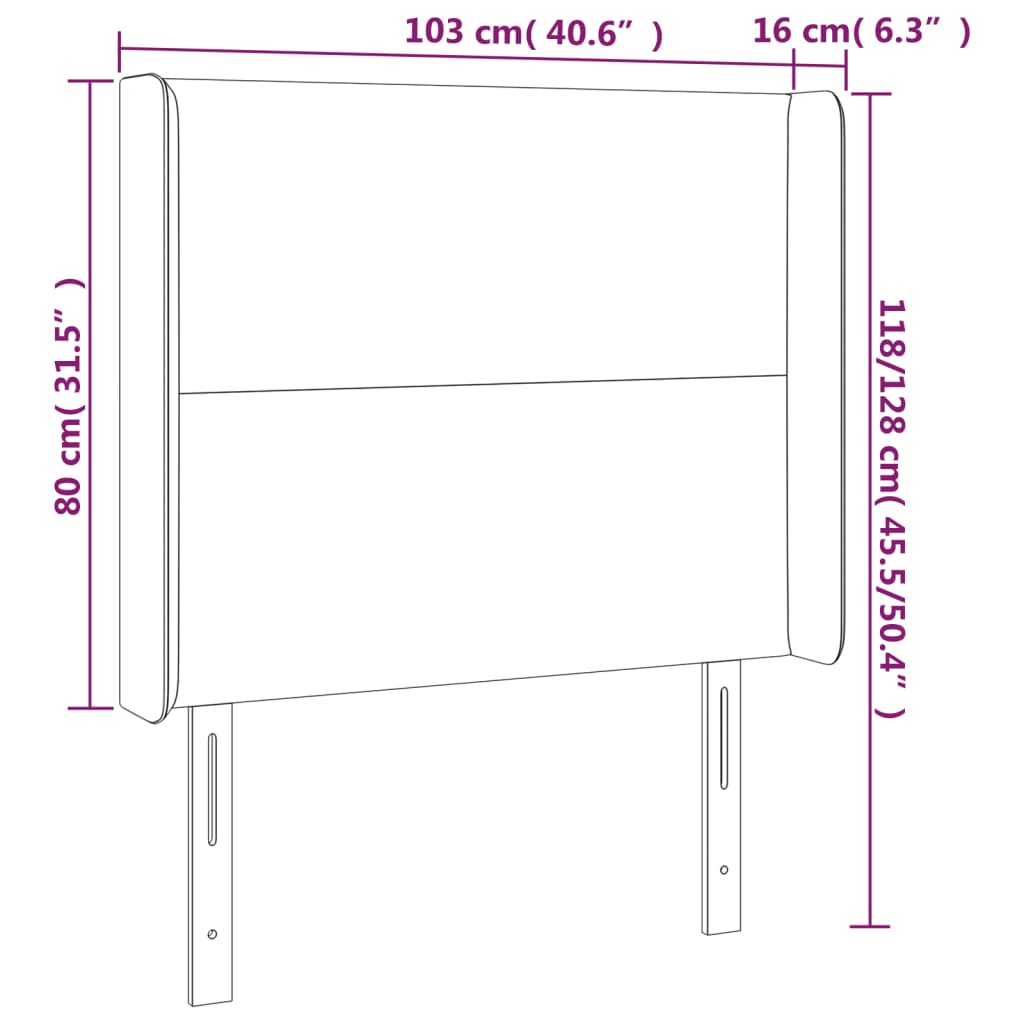 Cabeceira de cama c/ abas tecido 103x16x118/128 cm preto