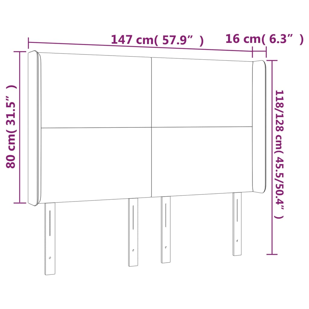 Cabeceira cama c/ abas tecido 147x16x118/128 cm cinzento-claro