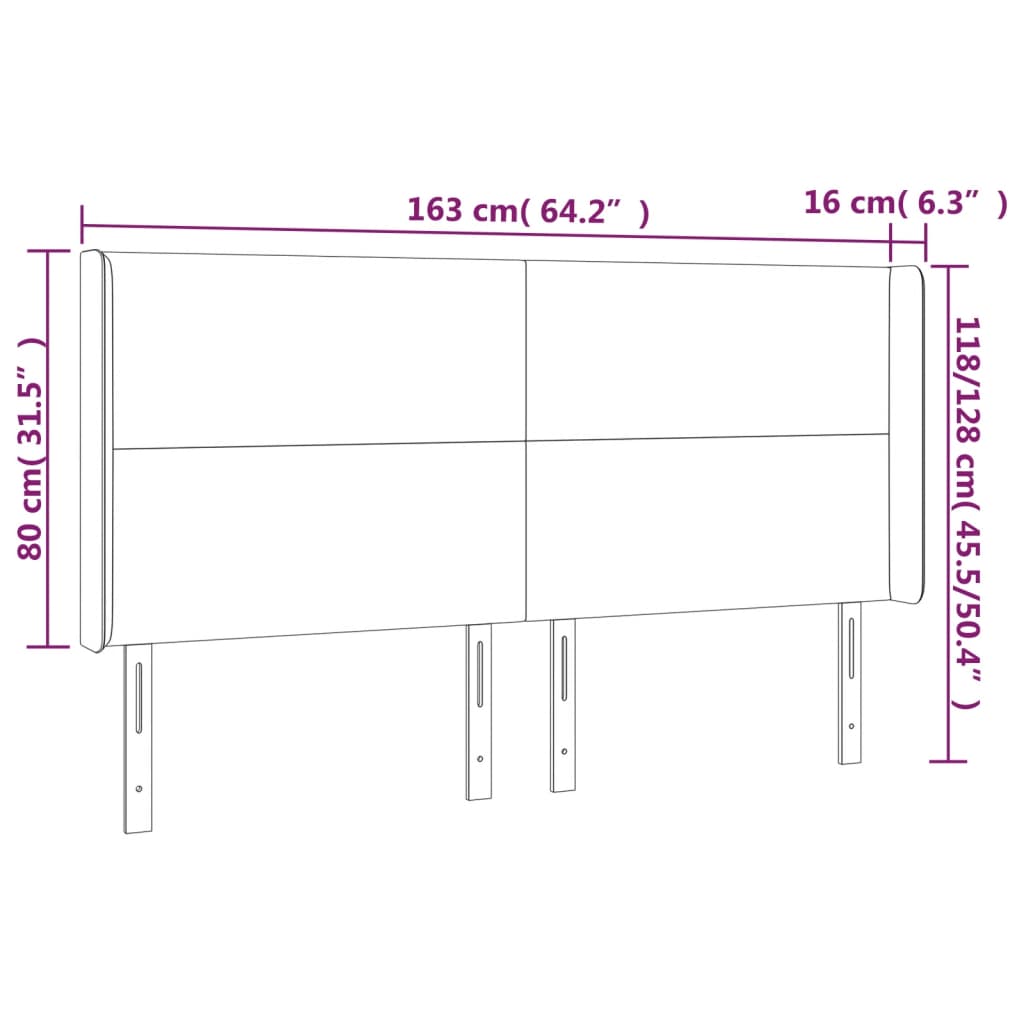 Cabeceira de cama c/ abas tecido 163x16x118/128 cm preto