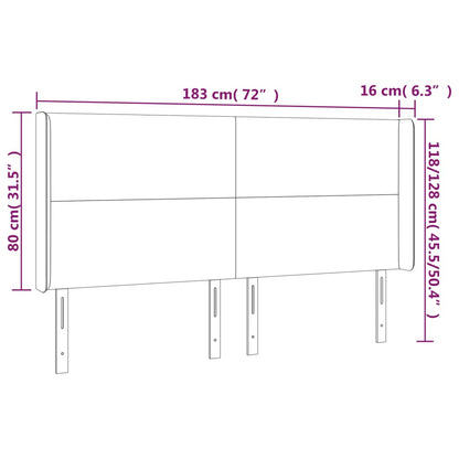 Cabeceira cama c/ abas tecido 183x16x118/128 cm cinzento-claro