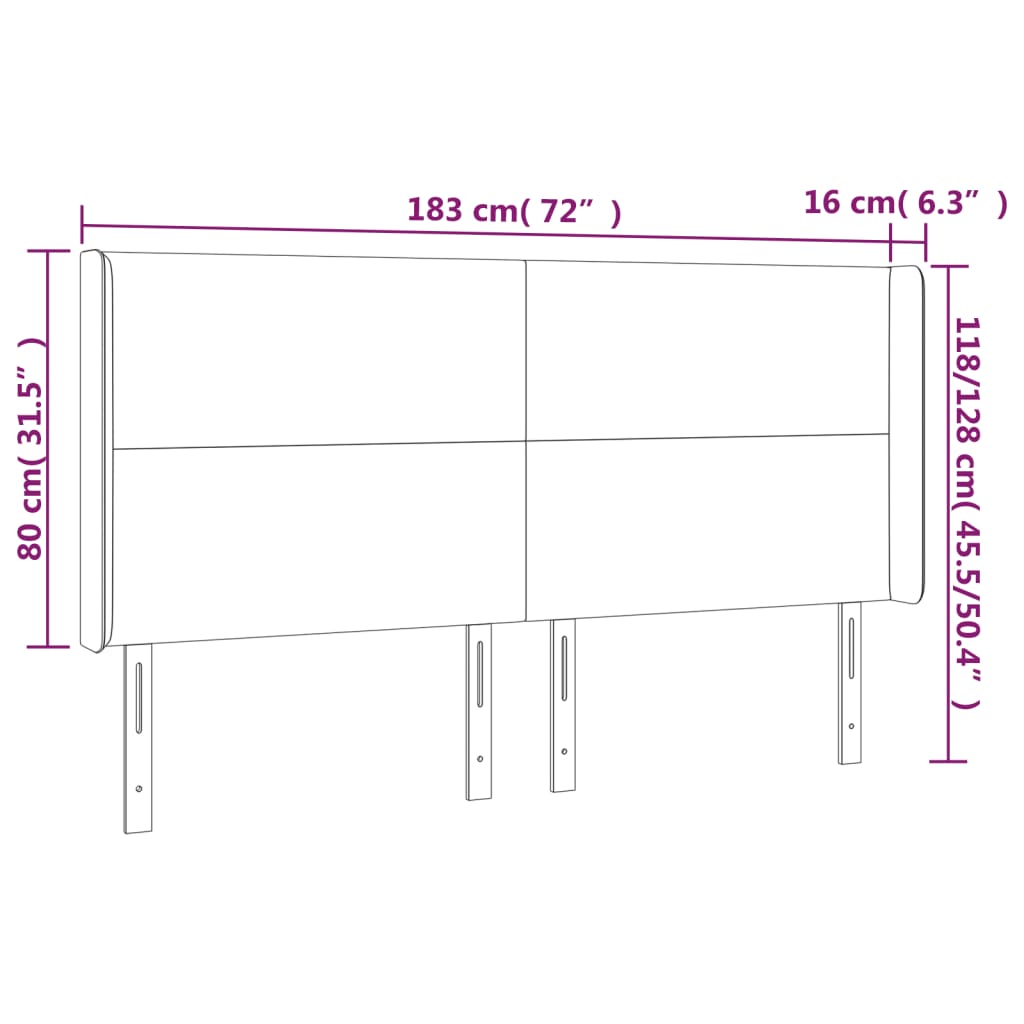 Cabeceira de cama c/ abas tecido 183x16x118/128 cm preto