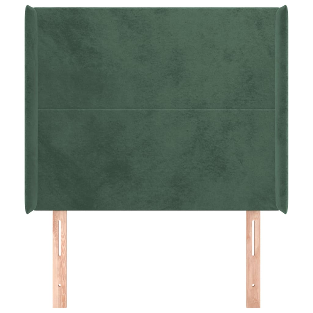 Cabeceira cama c/ abas veludo 93x16x118/128 cm verde-escuro