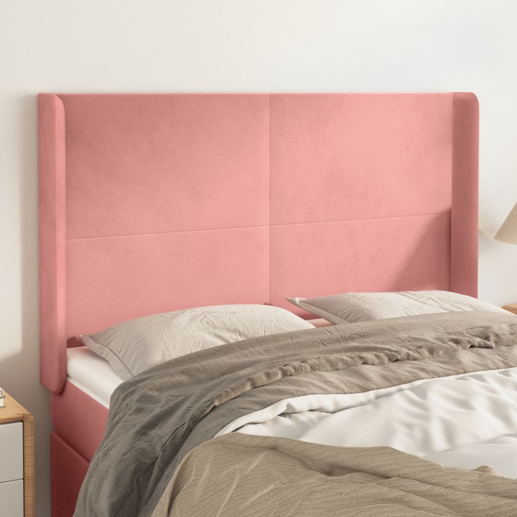 Cabeceira cama c/ abas veludo 147x16x118/128 cm rosa