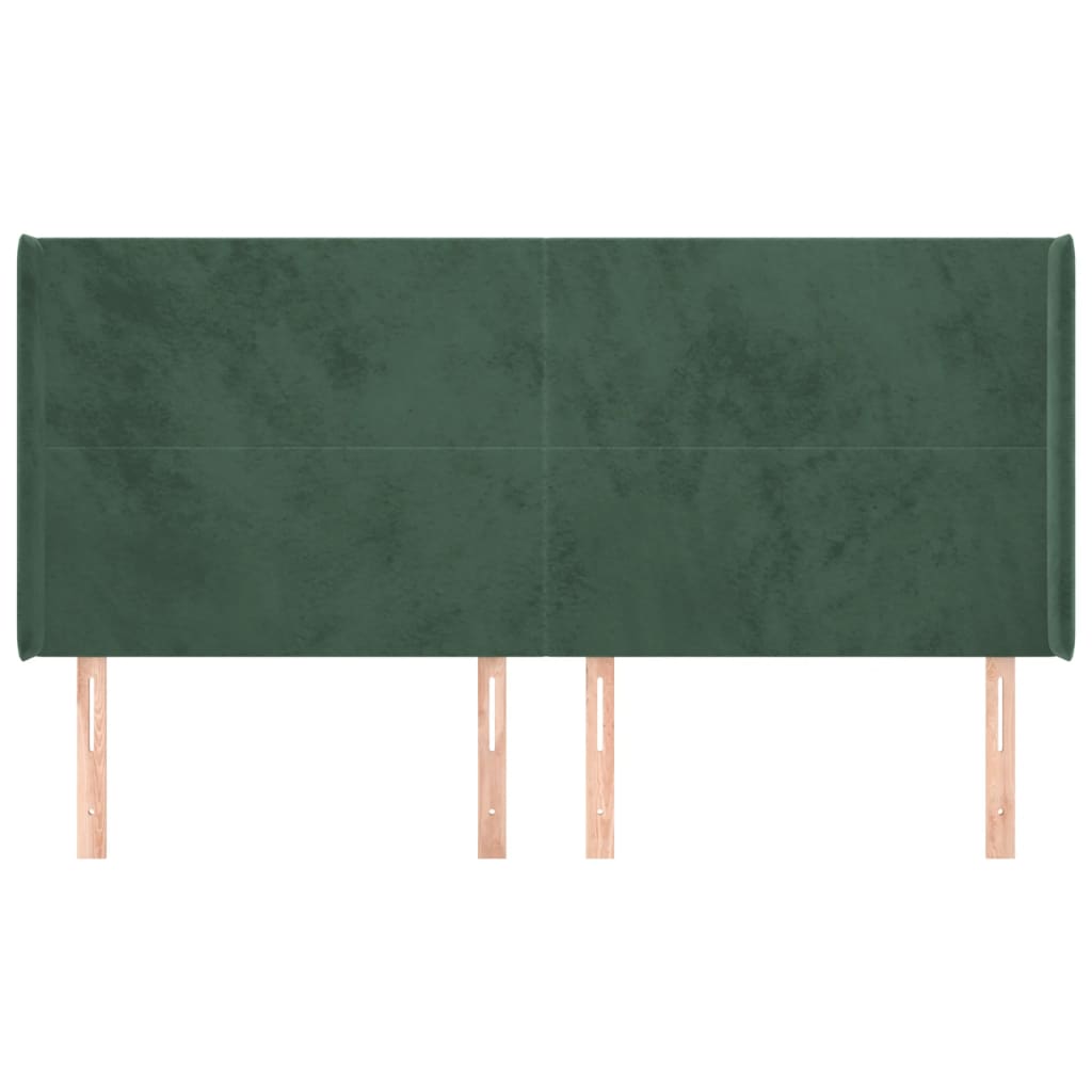 Cabeceira cama c/ abas veludo 163x16x118/128 cm verde-escuro