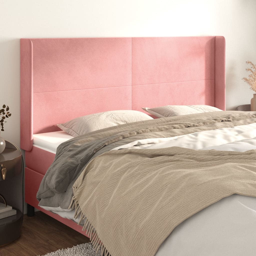 Cabeceira cama c/ abas veludo 183x16x118/128 cm rosa