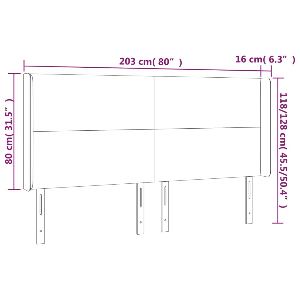 Cabeceira de cama c/ abas veludo 203x16x118/128 cm preto