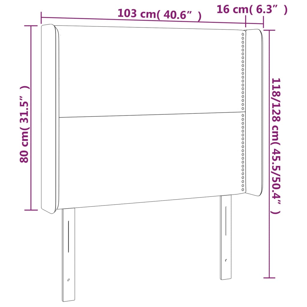 Cabeceira cama c/ abas tecido 103x16x118/128 cm cinzento-claro