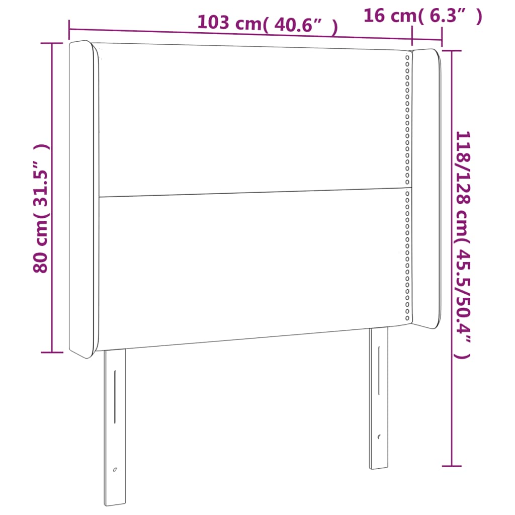 Cabeceira de cama c/ abas tecido 103x16x118/128 cm preto