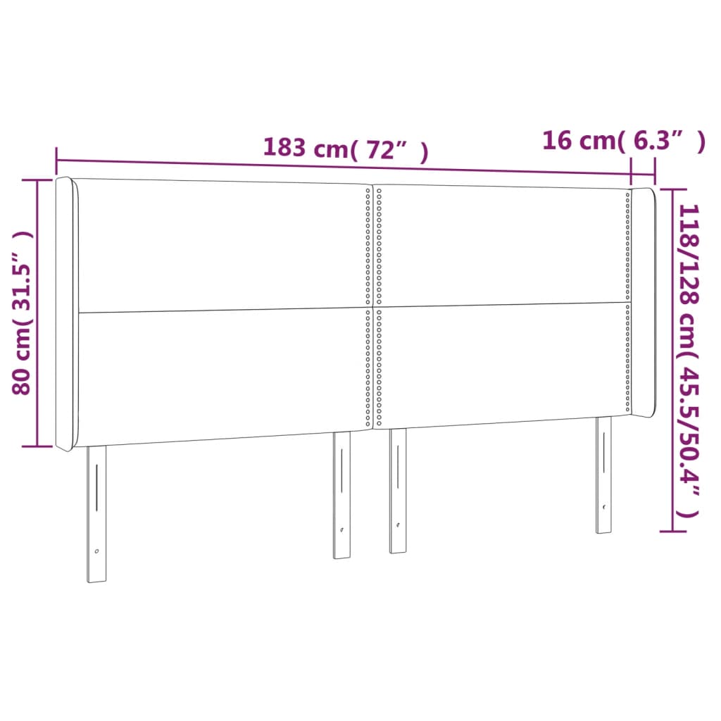 Cabeceira de cama c/ abas tecido 183x16x118/128 cm preto