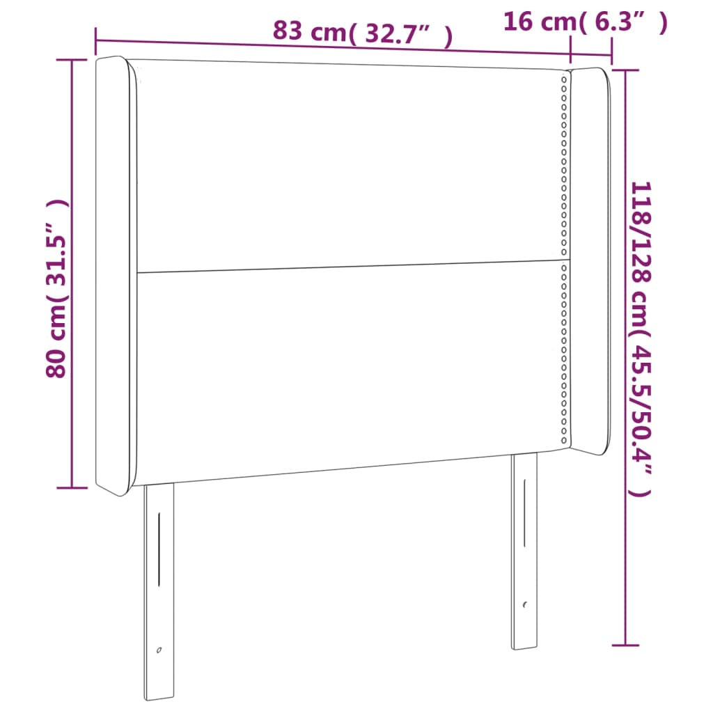 Cabeceira de cama c/ abas veludo 83x16x118/128 cm rosa