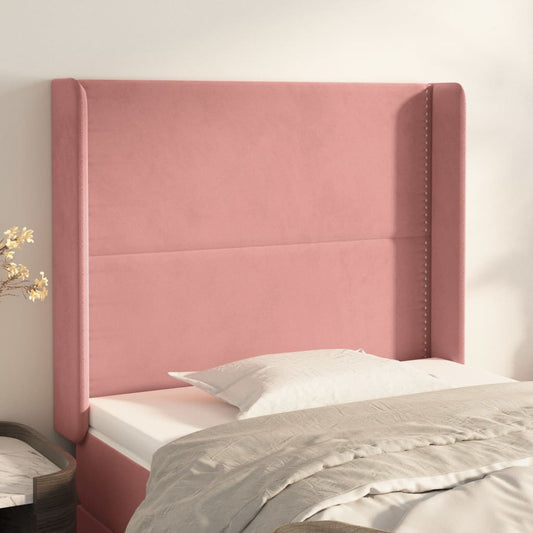 Cabeceira de cama c/ abas veludo 83x16x118/128 cm rosa