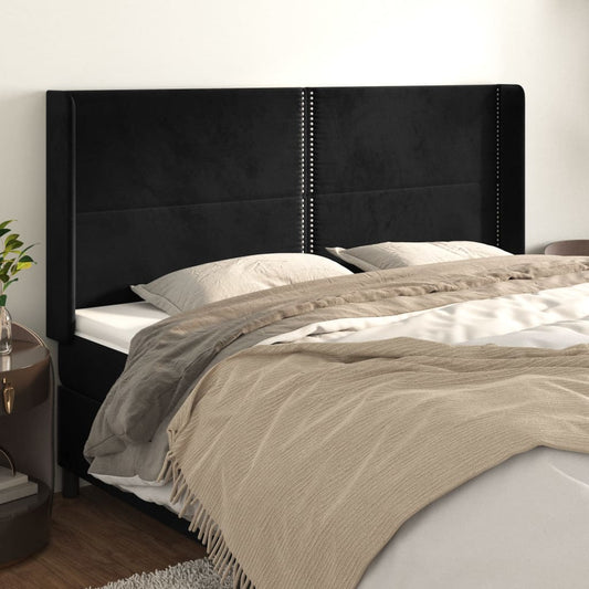 Cabeceira de cama c/ abas veludo 163x16x118/128 cm preto