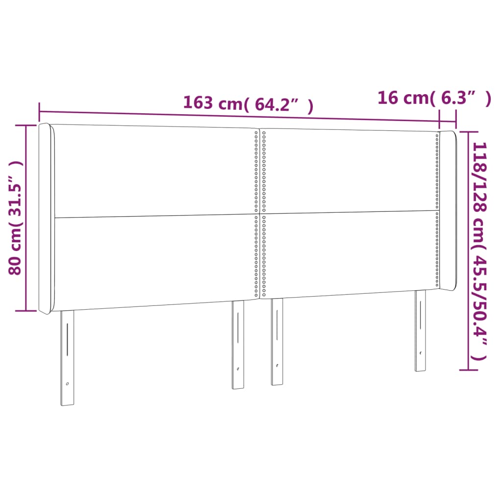 Cabeceira cama c/ abas veludo 163x16x118/128 cm rosa